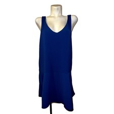 New BB Dakota Indigo Blue Textured Waffle Knit V-Neck Flounce Hem Mini Dress L