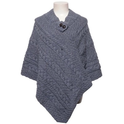 Aran Woollen Mills, Poncho, Größe: ONE SIZE, Blau, Merinowolle, Zopfstrick #PuA