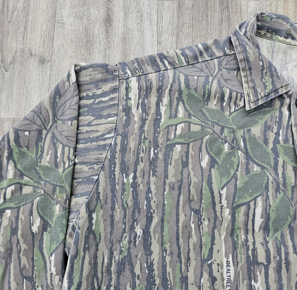 Camisa masculina vintage Liberty tamanho grande camuflagem árvore real manga longa botão para baixo - Imagem 2 de 4