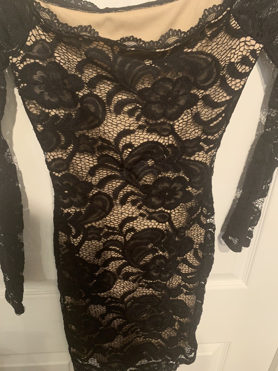 A'Gaci Black Lace Fitted Cocktail Dress Nude Underlay Women's Size S Long Slvd | eBay A'Gaci Black Lace Fitted Cocktail Dress Nude Underlay Women's Size S Long Slvd | eBay