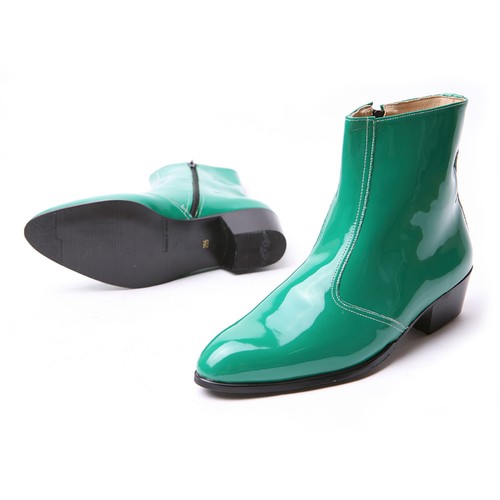 "Botas al tobillo para hombre con cremallera lateral verde brillante hechas a mano COREA 1,77" tacones cubanos - Imagen 2 de 11