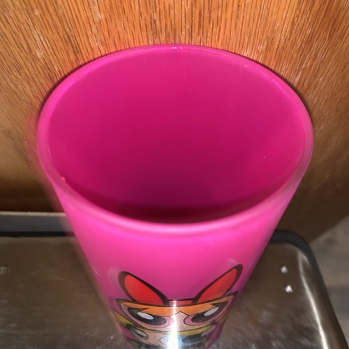 VTG POWERPUFF GIRLS TUMBLER PINK FROSTED GLASS CARTOON NETWORK 2001 - Picture 3 of 7