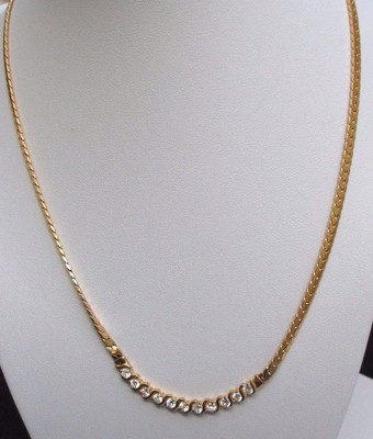 Collier Maille Serpent Plat Or Avec Cristaux – Bijou Fantaisie Vintage Pour Femme, état Parfait