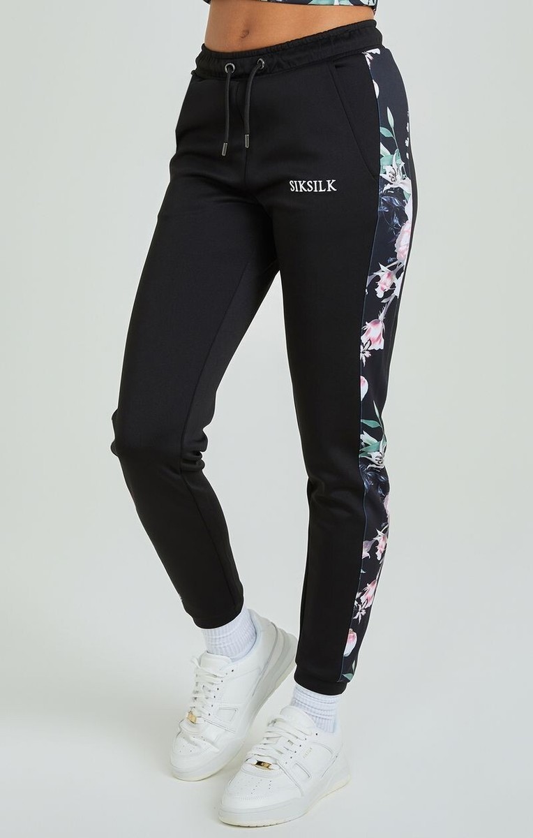 Pantalón De Track SikSilk Con Bordado Floral - Negro