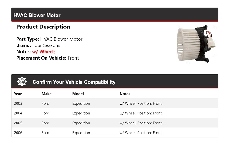 Soplador de climatización delantero para Ford Expedition 2003-2006 4 estaciones 2004 2005 Foto 2 de 4