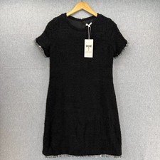 NWT Tyler Boe Size 2 Black White Tweed Fringe Dress Short Sleeve Classic Prep