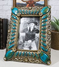 Rustic Western Turquoise Teardrop Gems Scroll...