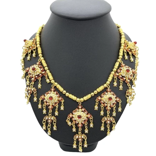 1 mini conjunto de colar de ouro vermelho clipe brinco festa de casamento show dança joias tailandesas - Imagem 4 de 4