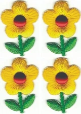 Yellow Daisy Patch Embroidered Cut out Iron on Sew on Lot of 4
