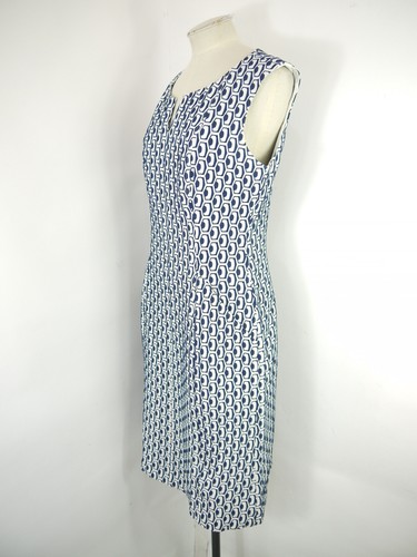 Vestido Adolfo Dominguez Blanco Azul Sin Mangas Lápiz Hasta la Rodilla Talla 42 / UK 14 - Imagen 3 de 8