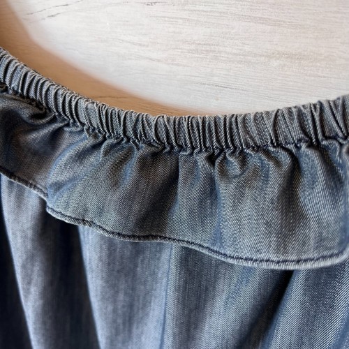 Denim & Supply Ralph Lauren Top SZ Large Navy Chambray Off the Shoulder Ruffle - Picture 6 of 14