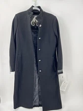 MOOSE KNUCKLES Wool-blend Leather Trim Silver Button Coat Black Women Sz S