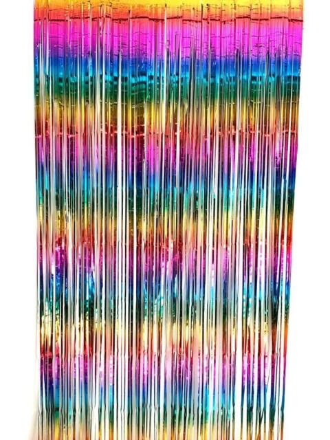 Foil Curtain Metallic Fringe Tinsel Rainbow Backdrop Door Party Decorations