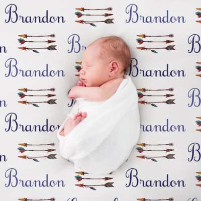 30 x 40 Personalized Bow and Arrow Baby Boy Blanket Fleece Mink