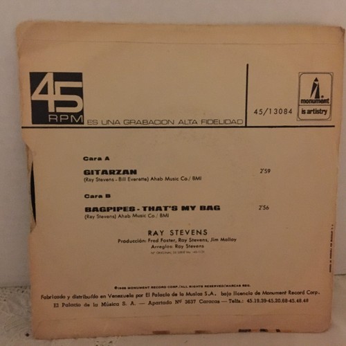 1969 RAY STEVENS Gitarzan +Bagpipes- Thats My Bag US 7" Monument45-1131 - Picture 2 of 4