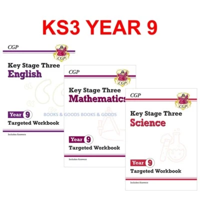 KS3 Year 9 Maths English Science Targeted Workbooks with Answer Ages 14-15 CGP