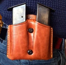 K008 Leather Double Magazine Pouch/Case For GLOCK 17 19 22 23 Handmade!