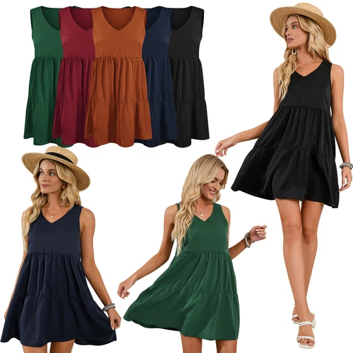 Women Summer Sleeveless Dress Casual Loose Flowy Swing Shift Dress Tank Top US - Picture 1 of 18