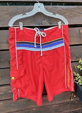Abercrombie  Fitch Swim Trunks Mens Red Spellout Board Shorts Y2K Size 32