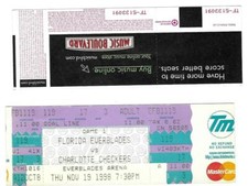11/19/98 1st ever FL.EVERBLADES home game- 2 UNUSED ECHL Hockey Ticket - 