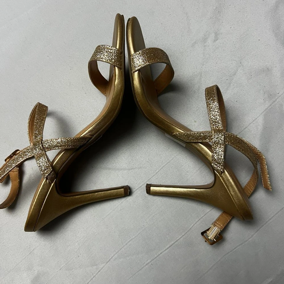 LC Lauren Conrad 榛子金色闪光高跟鞋绑带踝凉鞋 9 码 — 第 4/4 张图片