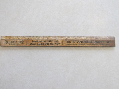 A Advertising Wood 12'' Ruler Ru-ber-oid Roofing Standard Paint Co New York Roof