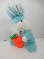 Hunson Trading blue white plush bunny rabbit carrot floral ribbon bow Easter toy