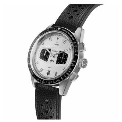 YEMA Rallygraf Panda Stahl Hybrid Mechanisch Quarz Leder Weiß Herrenuhr