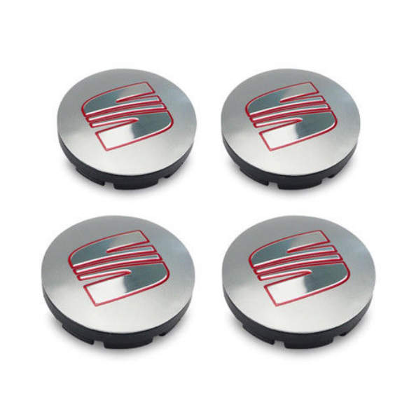 4 x 56mm Seat Silver Red Wheels Caps Center Decals Hubcaps Emblems Logo