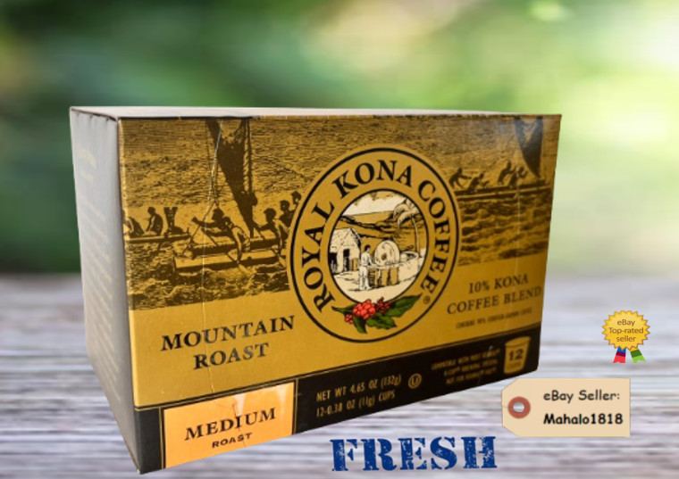 🌺 Royal Kona Mountain Roast 12 Single Serve Pods K-Cups Medium Roast