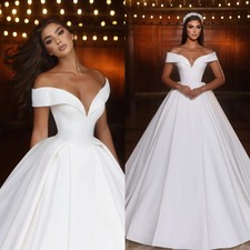 Elegant Beach Wedding Dress Off The Shoulder A Line Bohemian Satin Bridal Gowns