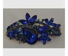 Betsey Johnson Blue Swarovski and Austrian Crystal Rhinestone Hair Barrette Clip