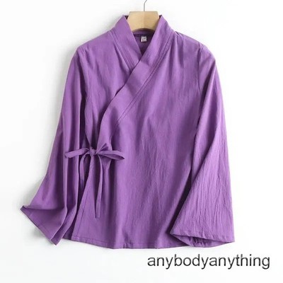 Cotton Hanfu LongSleeve Shirt Women Chinese Vintage Top Lining EthnicStyle Party