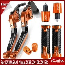 Brake Clutch Levers Handle Grips Cap Set For Kawasaki Ninja ZX9R ZX12R Orange
