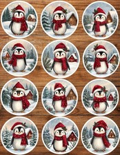 Christmas Penguin Round Die Cut Stickers Set Scrapbooking Laptop Water Bottle