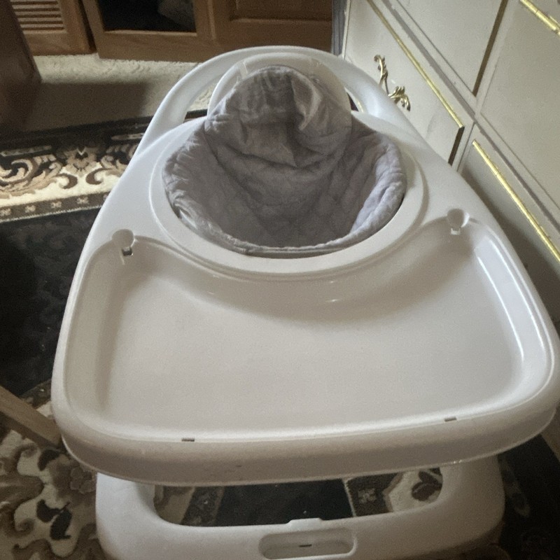 White & Gray Baby Walker Walking Aid with Tray and Gray Padded Seat