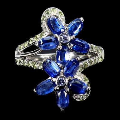 925 Sterling Silver Ring Oval Kyanite Peridot Tanzanite Natural Gemstone Size 9