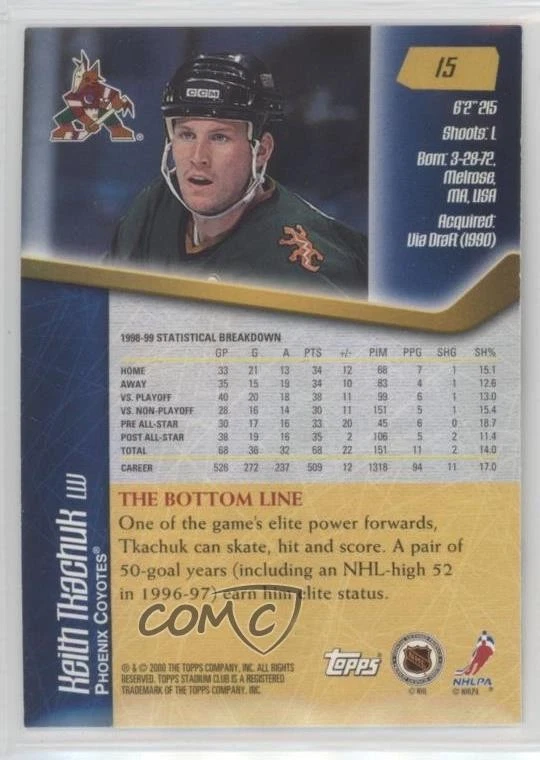 1999-00 Topps Stadium Club Keith Tkachuk #15 - Image 2 of 2