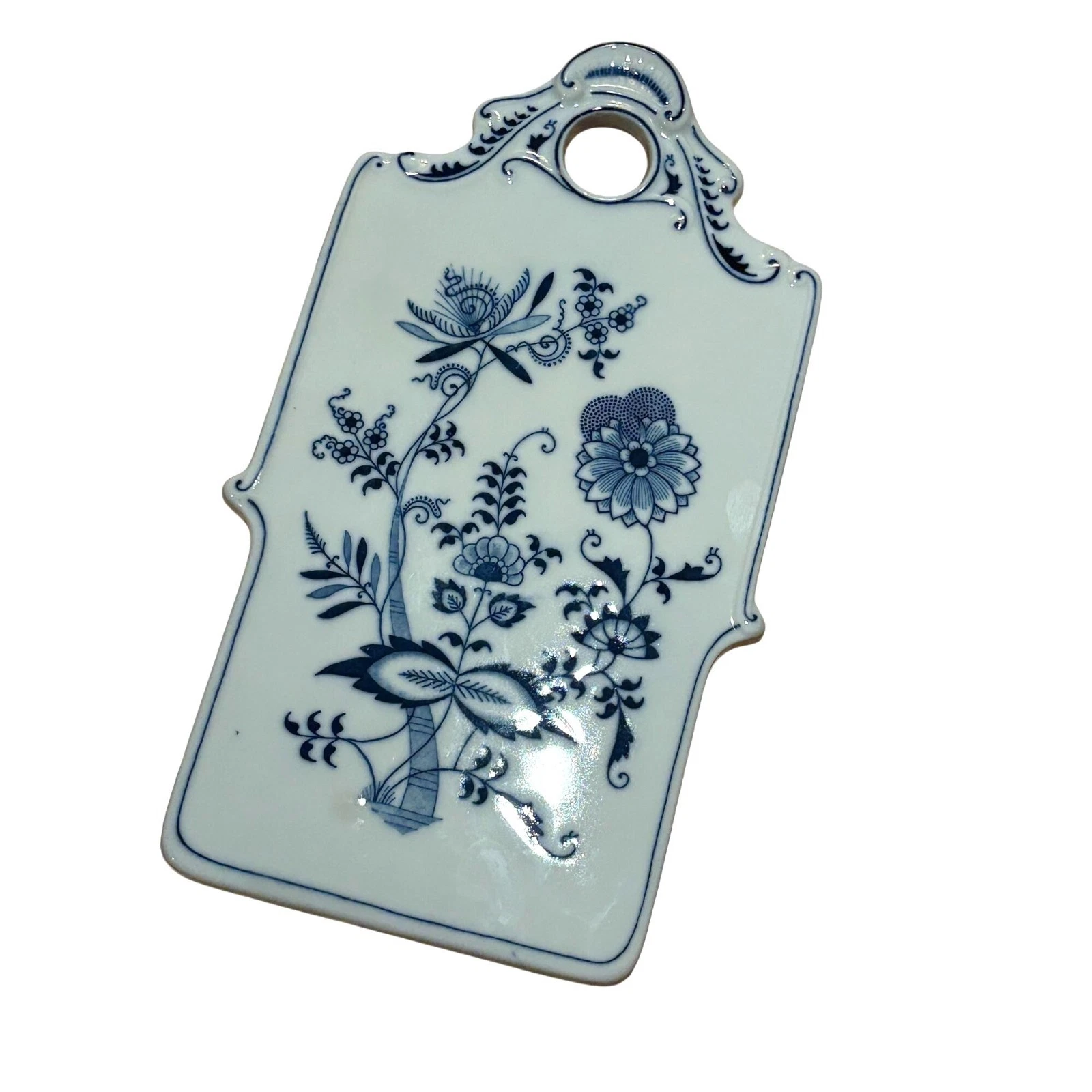 Hand-Painted Meissen Style Porcelain Blue Onion Butter Board Floral Design