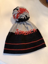 Nordica 100% Pure Wool Winter Hat W/ PomPom Black Red Gray Ski/ Snowboard/Hockey