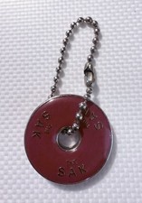 The Sak Logo Round Bag Charm Hang Tag Silver, Gold, Red-Orange W/ Beaded Chain