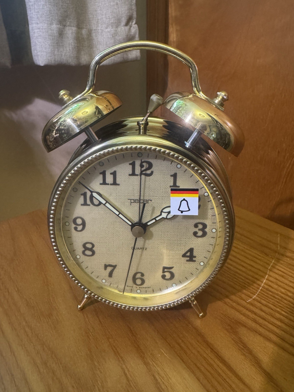 Vintage 80s Peter Brass Quartz Twin Bell Alarm Clock West Germany NOS