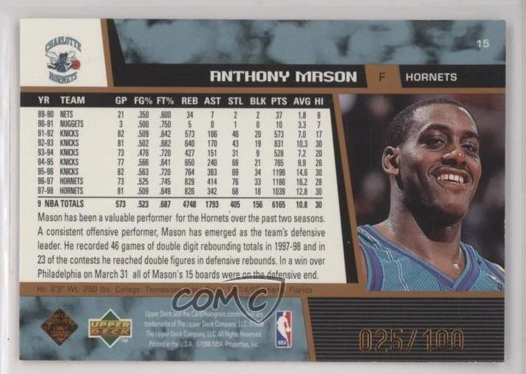 1998-99 Upper Deck Bronze /100 Anthony Mason #15 - Image 2 of 2