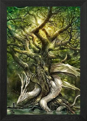 Drache und der alte Baum gerahmtes Wandbild Poster Leinwanddruck Bild