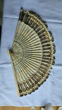Vintage Hand Fan Folding Decorative Wooden Ribs Gold Painted Design