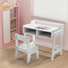 White Kids Study Desk and Chair Set with Storage, MDF, 60.5 41.5 50cm