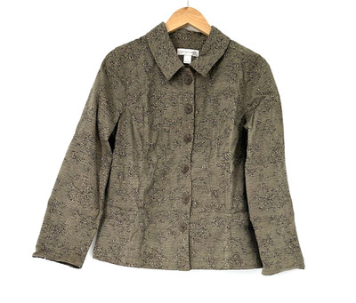 Christopher & Banks Jacket Womens Small Brown Embroidered Button Up Lightweight