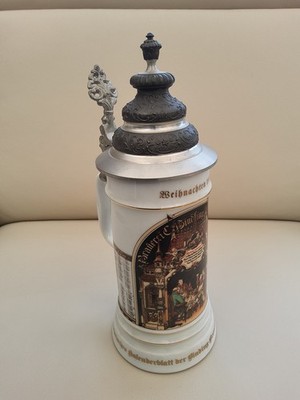 Bierkrug Binding-Brauerei Zinndeckel Weihnachten 1974 Kalenderblatt von 1894