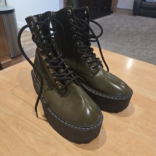 NEW H&M Divided Size 6 Hunter Green Platform Combat Boots full zip