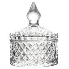 Glass Candy Storage Box Clear Sugar Dish With Lid Crystal Covered Bowl